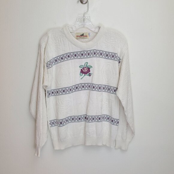 Vintage Sweaters - Winona Knits vintage floral granny knit crew neck sweater